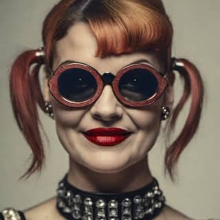 with red hair and red lipstick wearing sunglasses