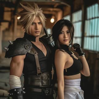 Japon kıyafetiyle Final Fantasy VII.