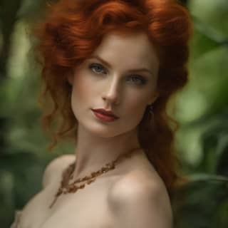 red haired woman in a forest