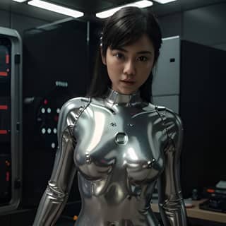 a sexy robot in a shiny suit