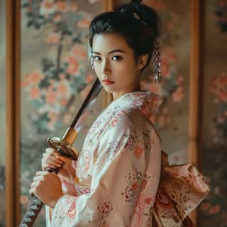 woman in a kimono holding a sword