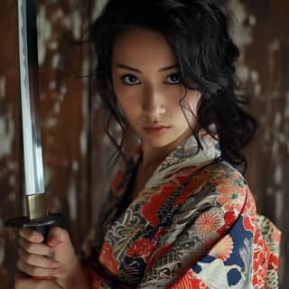 woman in a kimono holding a sword