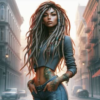 woman with dreads standing in the street