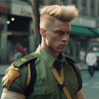 with a mohawk and a military uniform