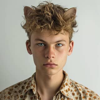 with blue eyes wearing a cat ears