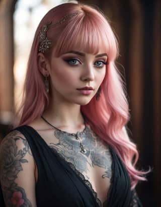 with pink hair and tattoos