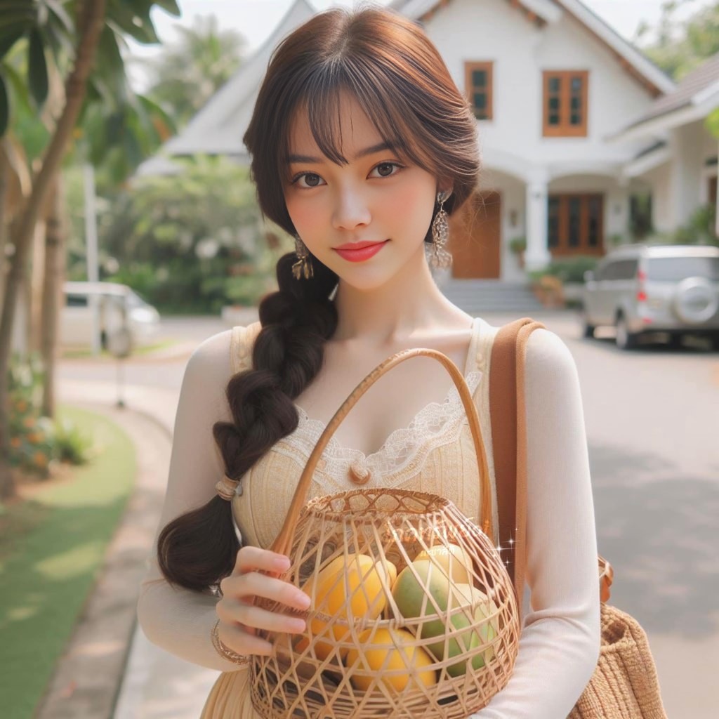 holding a basket of fruit