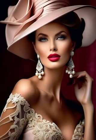 beautiful woman in pink hat and earrings