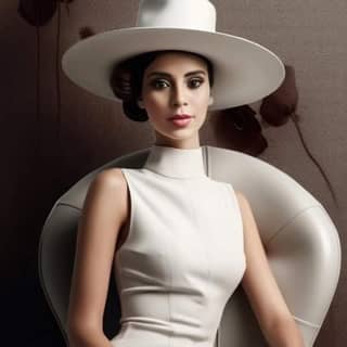 in a white hat and a white dress