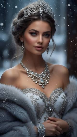 beautiful woman in winter dress with jewelry