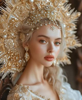 blonde woman in a gold headdress