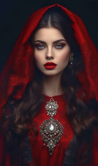 woman in a red dress and a red veil