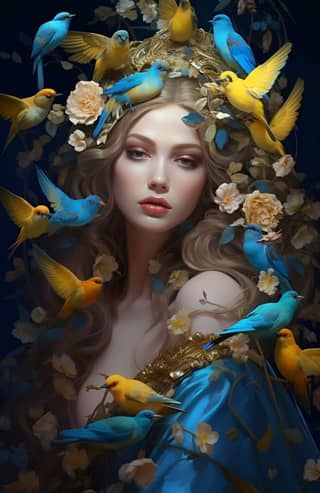 woman surrounded by birds