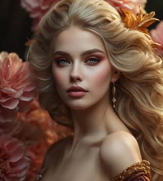 beautiful blonde woman with long hair and flowers