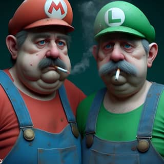 Deux Mario Bros fumant des cigarettes.