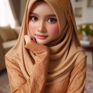 in a brown hijab