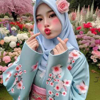 in a traditional muslim outfit is posing in front of flowers