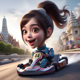 a cartoon girl driving a go kart