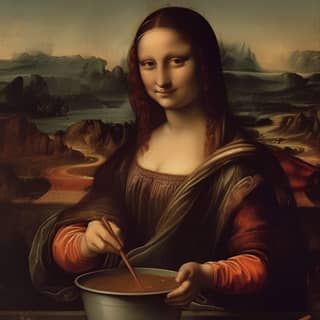 La Mona Lisa con un plato de comida.