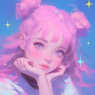 anime girl with pink hair and stars on her face