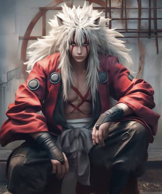 anime character with white hair sitting on a chair