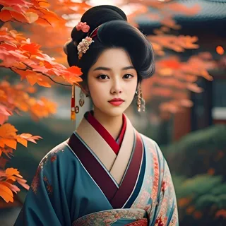 प्रसिद्ध जापानी परंपरागत वस्त्र पहनी महिला।