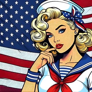 pop art style sailor girl with american flag