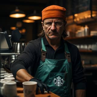 wearing a green apron