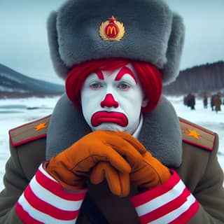 a clown dressed as a russian soldier