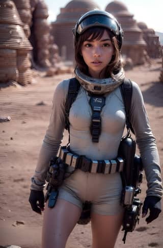 in a space suit standing in the desert