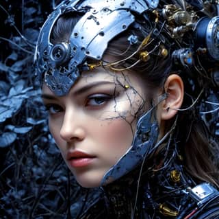 with a futuristic headpiece and a robot body