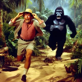 running with a gorilla in the jungle