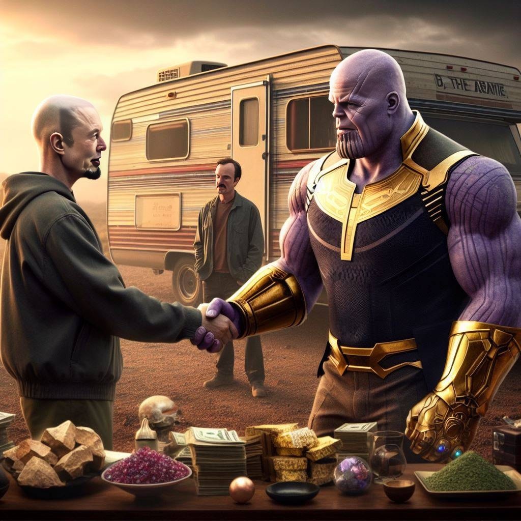 thanos and the avengers are shaking hands