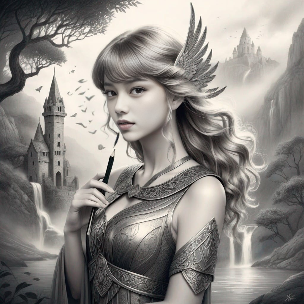 woman in a fantasy setting holding a sword