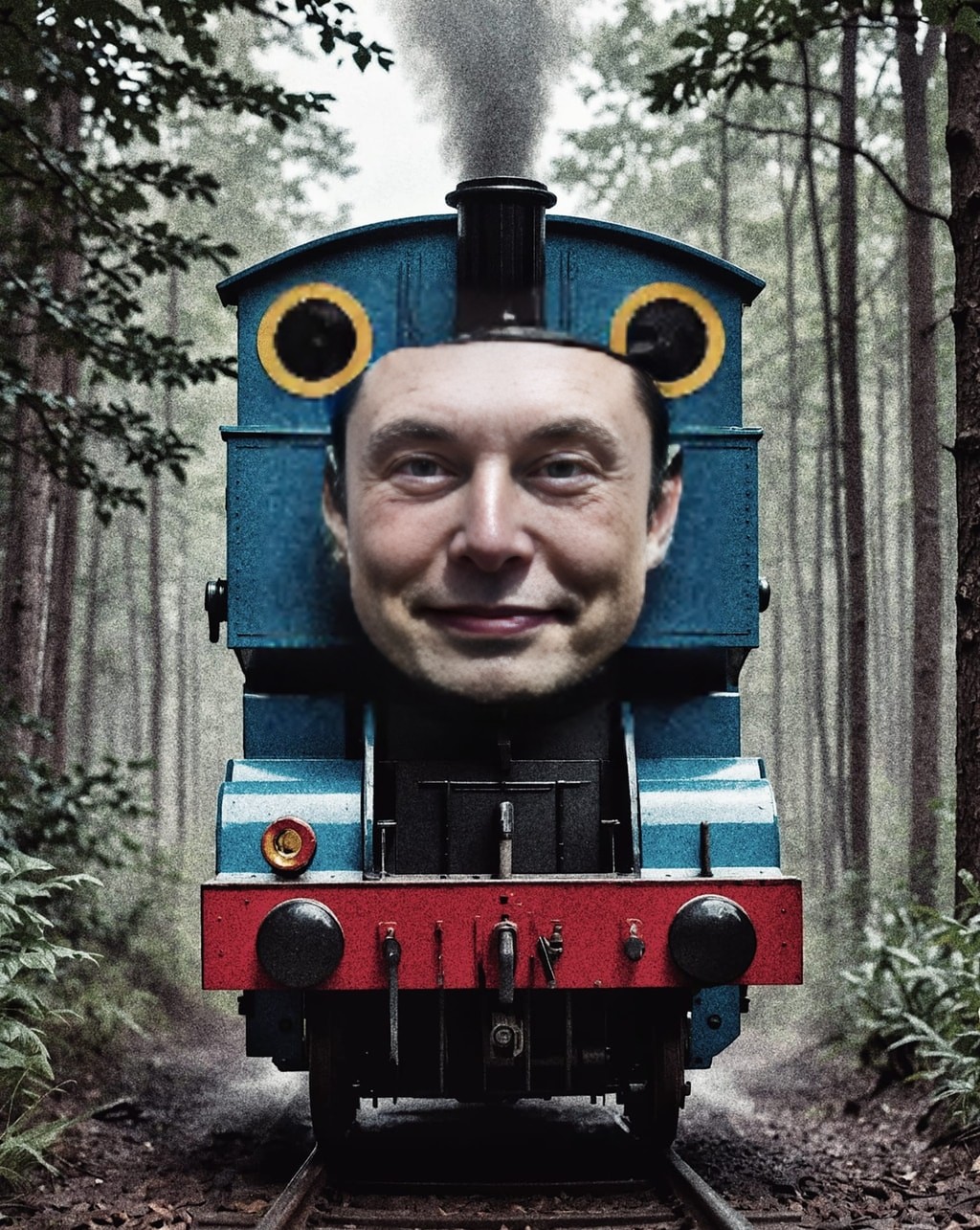 a train engine with a face on it