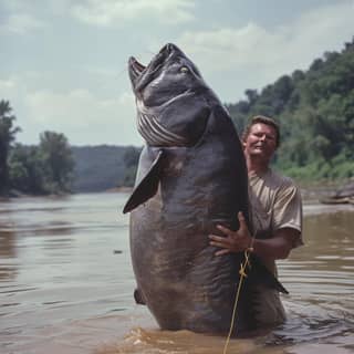 holding a large catfish in the water