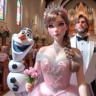 a frozen wedding scene with and