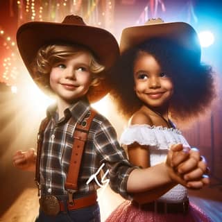 two children in cowboy hats pose for a photo