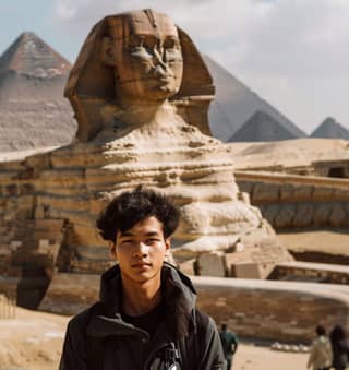 standing in front of the sphinx