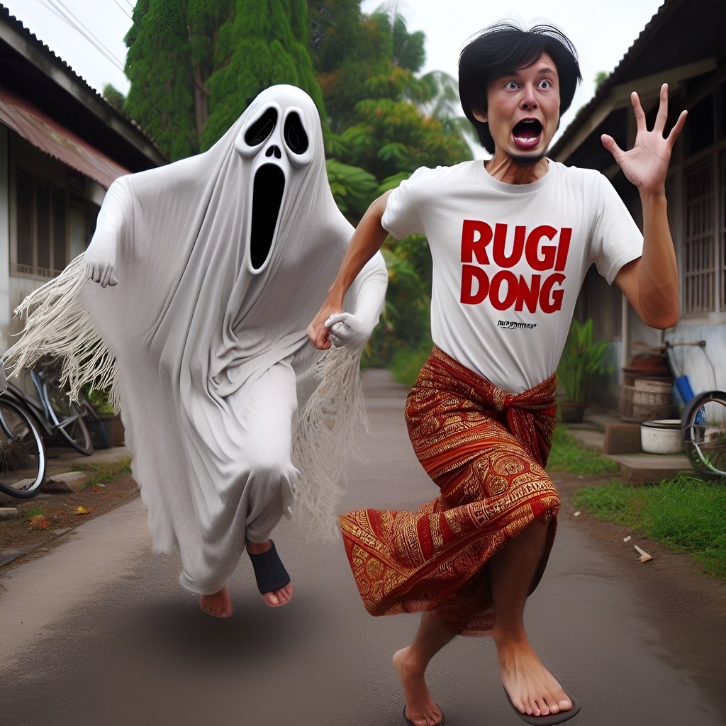 two people dressed as ghosts running down a road