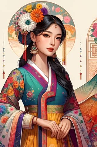 an illustration of in traditional chinese dress