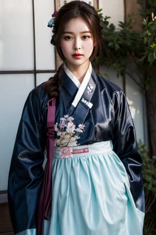 in traditional korean clothing