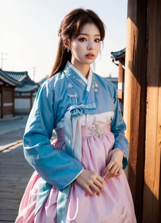 in traditional korean clothing