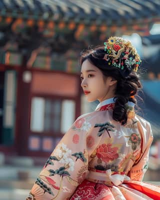 in traditional korean clothing