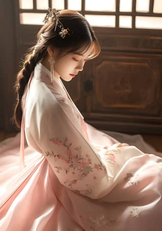 woman in a pink hanbok