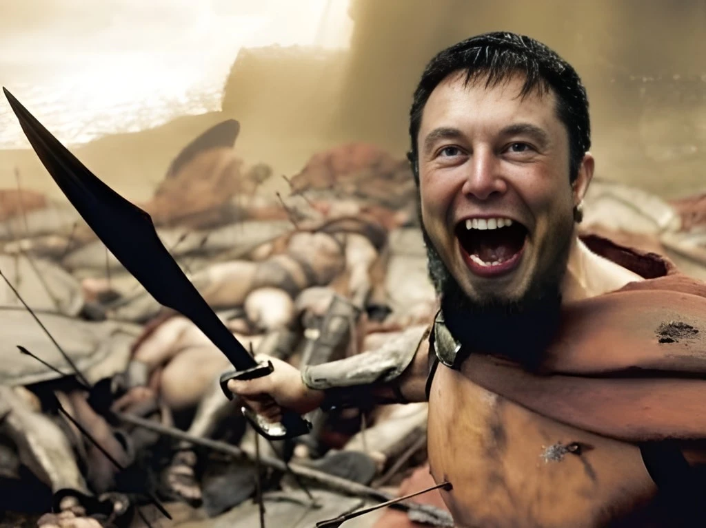 Elon as a spartan but looks happy