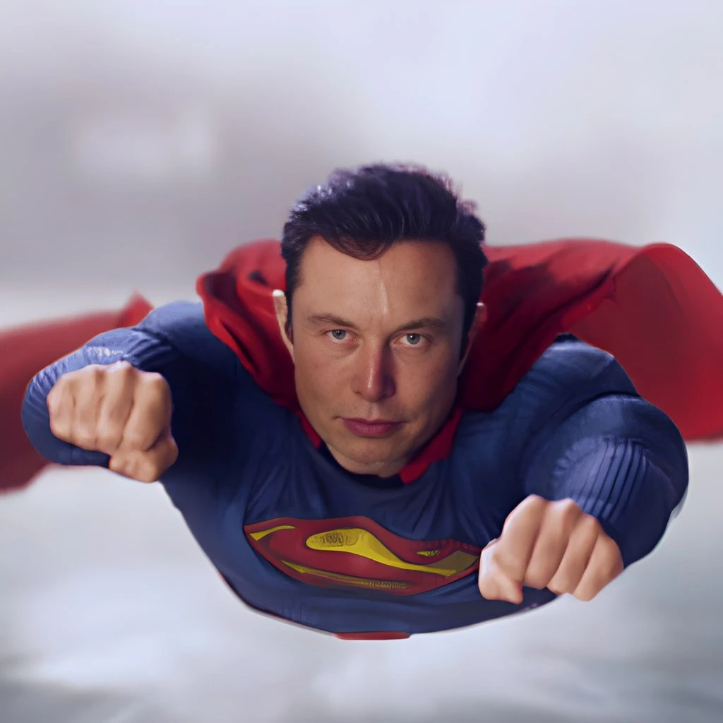 Superman flying with Elon's face